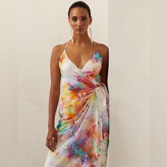 Ralph Lauren Collection Purple Label Midi Dress Silk Embroidered Floral Cocktail - Picture 4 of 9